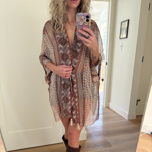 Massimo Dutti Boho Paisley Shawl Kimono Lightweight Sheer Wrap - Picture 2 of 7